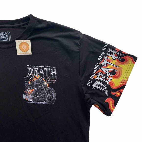 Fresh Laundry T Shirt Men 2XL Black Grim Reaper Death Racer Good Vibe Motorcycle - Picture 4 of 7